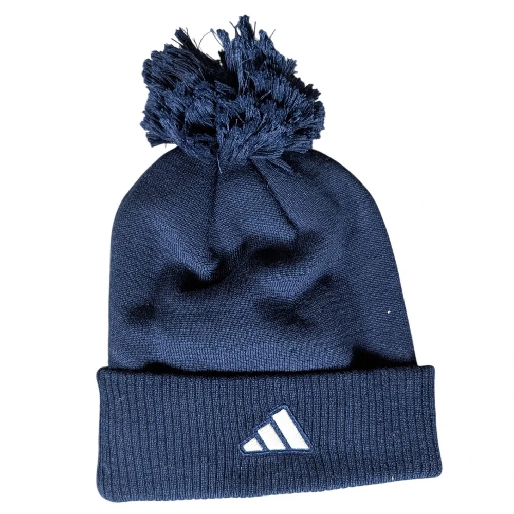 Adidas NAU‎ Football Beanie Hat Navy Blue Yellow Pom Knit Cuffed Lumberjacks